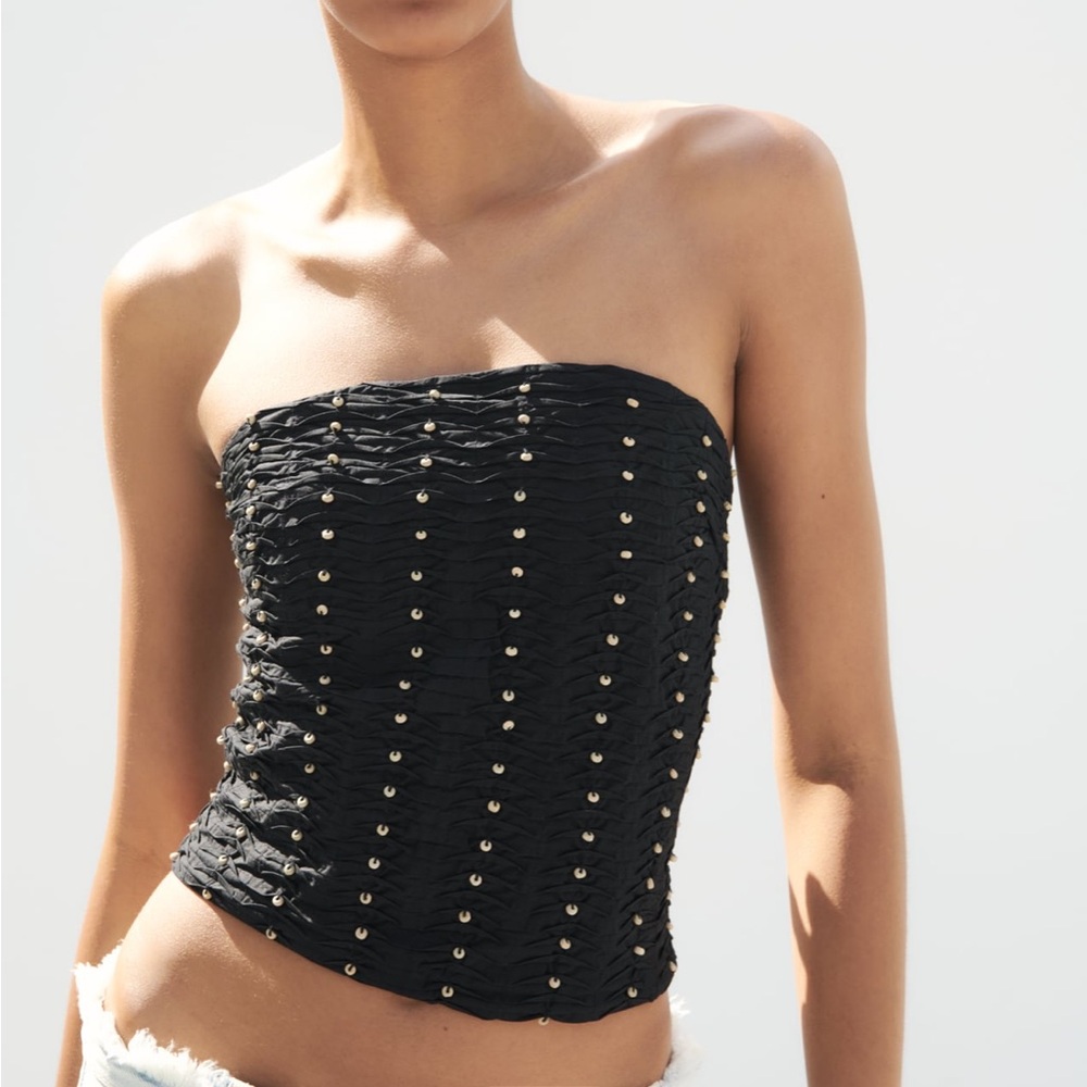 Zara beaded strapless top.